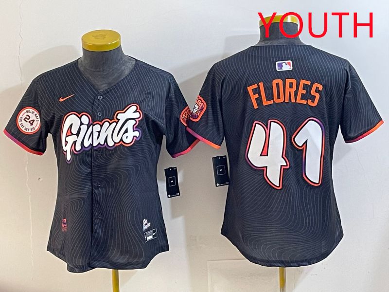 Youth San Francisco Giants 41 Flores Black Joint Name 2025 Nike MLB Jersey style 9